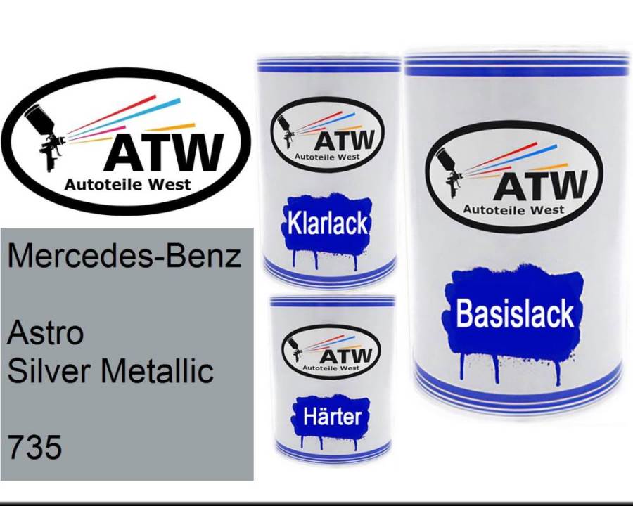 Mercedes-Benz, Astro Silver Metallic, 735: 500ml Lackdose + 500ml Klarlack + 250ml Härter - Set, von ATW Autoteile West.